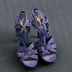 YSL denim platform sandals